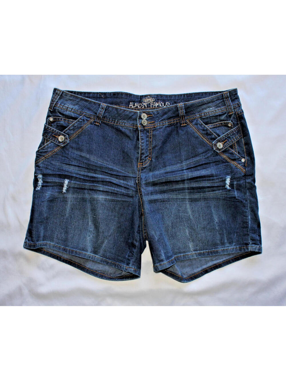 Almost Famous Women's Size 20 Blue Distressed Denim Mid-Rise Festival Shorts